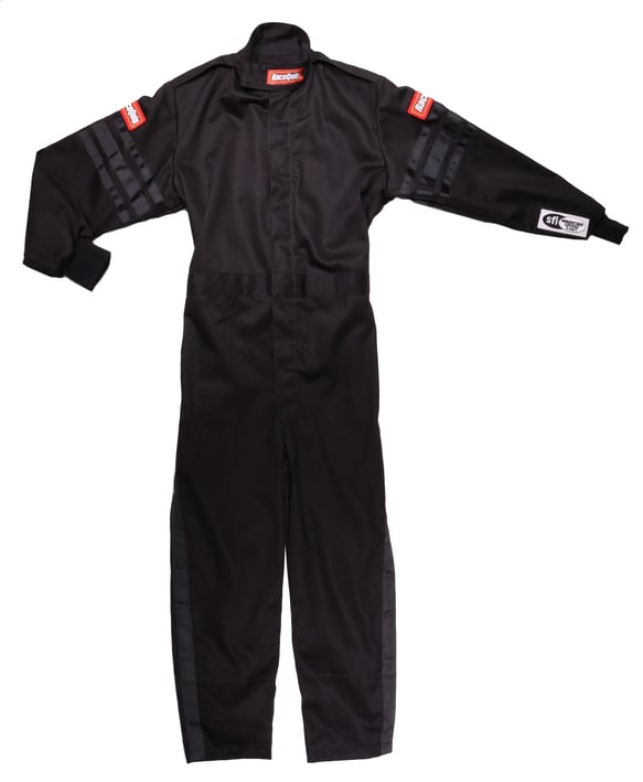 RaceQuip 1959993RQP One-Piece Single Layer Fire Suit, Black - Youth Medium