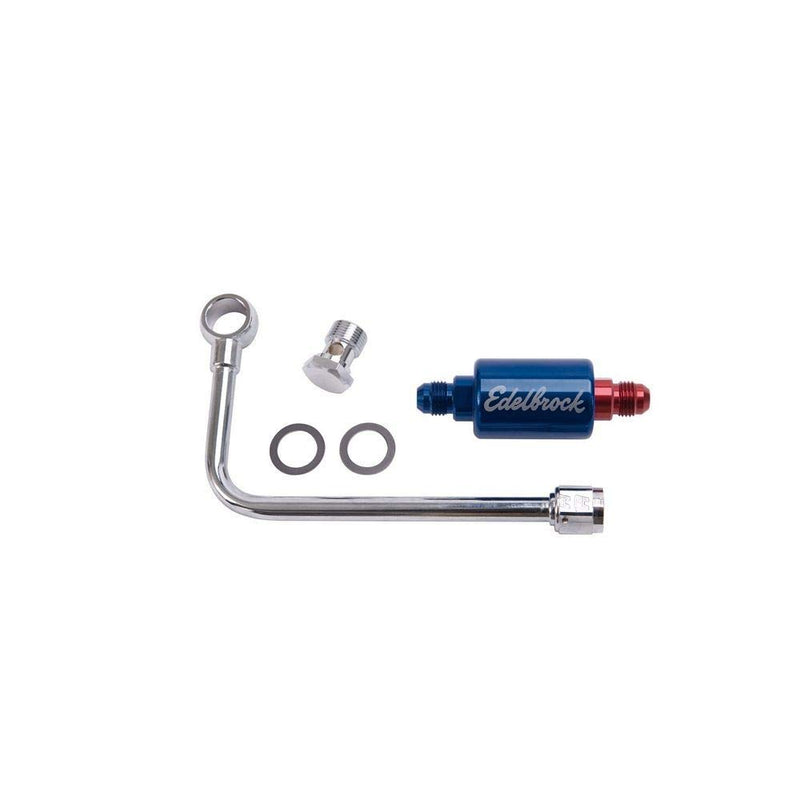 Edelbrock 8134 Single FEed Fuel Line Chrome With Blue Anodized Aluminum Filter