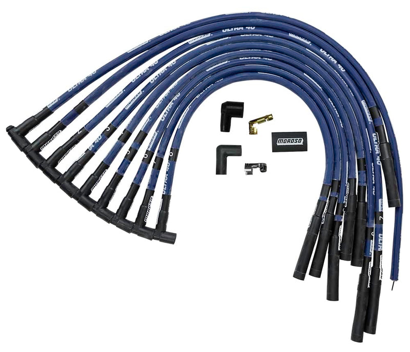 Moroso 73615 Spark Plug Wires Ultra 40 Spiral Core 8.65mm Blue Straight Boots