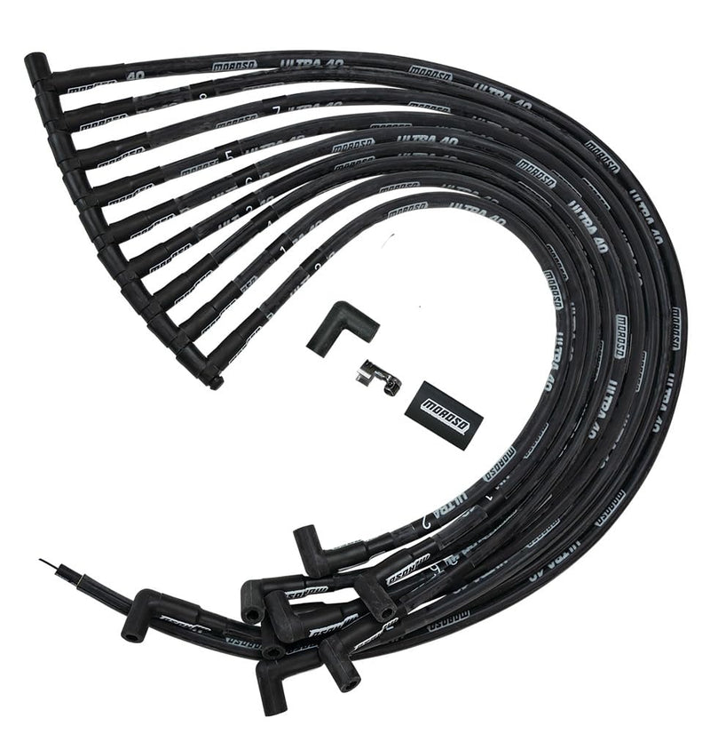 Moroso 73843 Ultra 40 Spark Plug Wires in Black w/Black Sleeve, Fits Big Block Chevy Engine with Jesel Front Drive Distributor