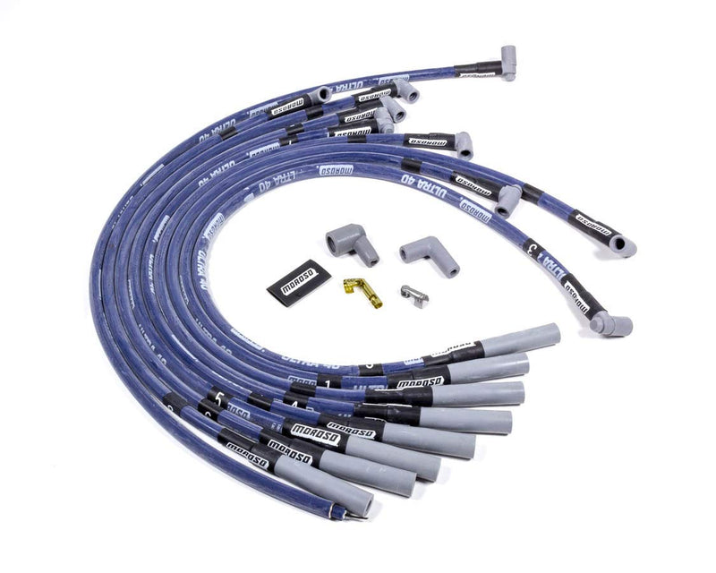 Moroso 73615 Spark Plug Wires Ultra 40 Spiral Core 8.65mm Blue Straight Boots