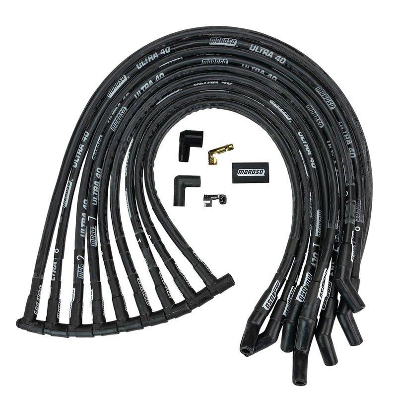 Moroso 73822 Spark Plug Wires Assembled Spiral Core 8.65mm Black Male/HEI 135