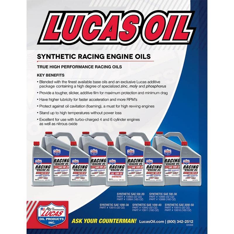 Lucas Oil 10886 Synthetic SAE 5W-30 Race Oil 5 Quart