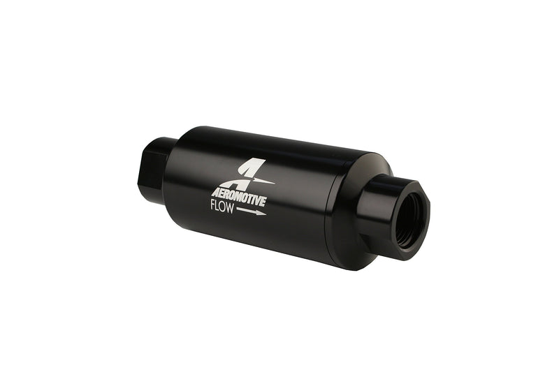 Aeromotive 12321 Filter, In-Line, 10-Micron Fabric Element, orb-10 Port, Bright-Dip Black, 2" OD