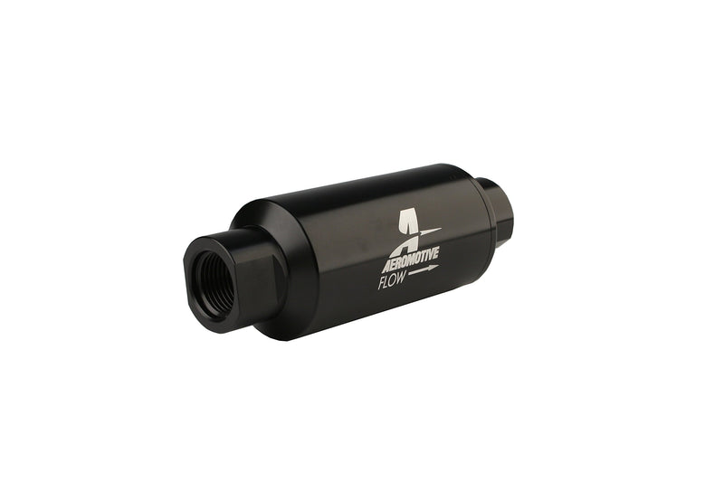 Aeromotive 12321 Filter, In-Line, 10-Micron Fabric Element, orb-10 Port, Bright-Dip Black, 2" OD