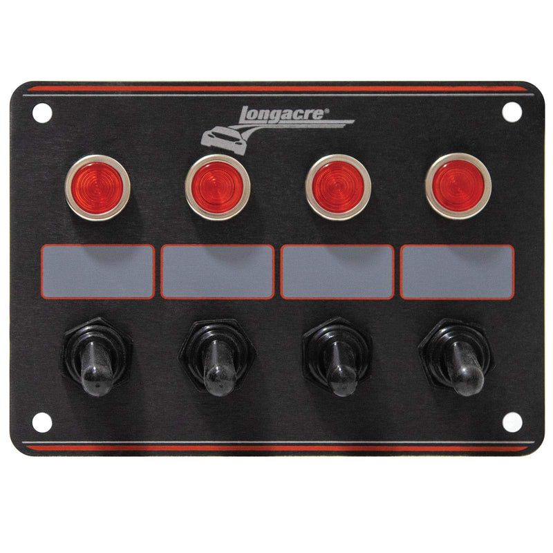 Longacre 52-44865 4 Switch Accessory Panel w/ 4 Pilot Lights, Black