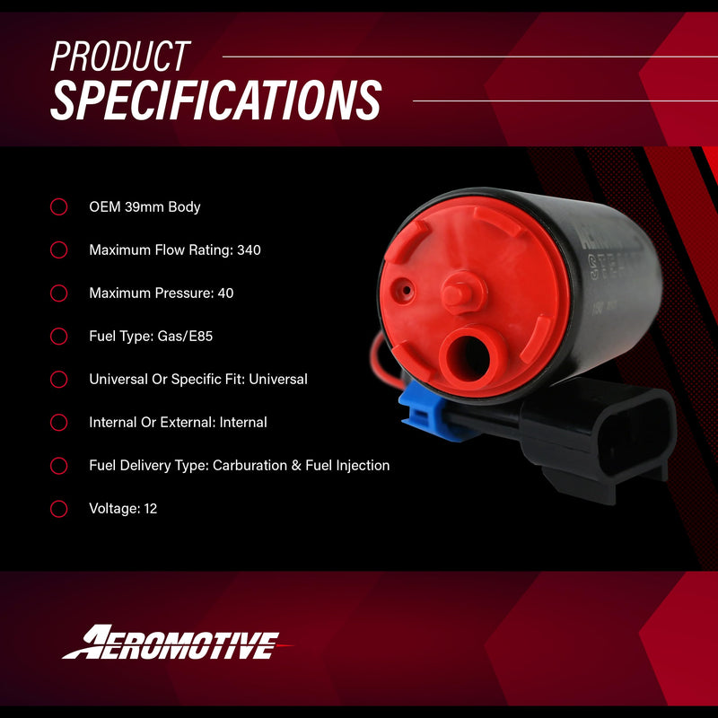 Aeromotive 11542 Fuel Pump (340 Series Stealth In-Tank, Offset Inlet, Inline W/Outlet)