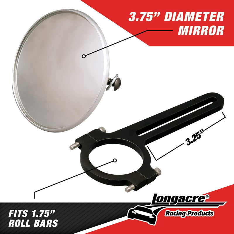 Longacre 52-22548 Spot Mirror, Clamp On, 1-3/4 Inch Roll Bar