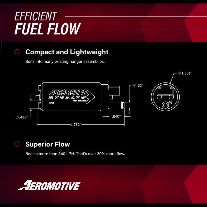 Aeromotive 11542 Fuel Pump (340 Series Stealth In-Tank, Offset Inlet, Inline W/Outlet)