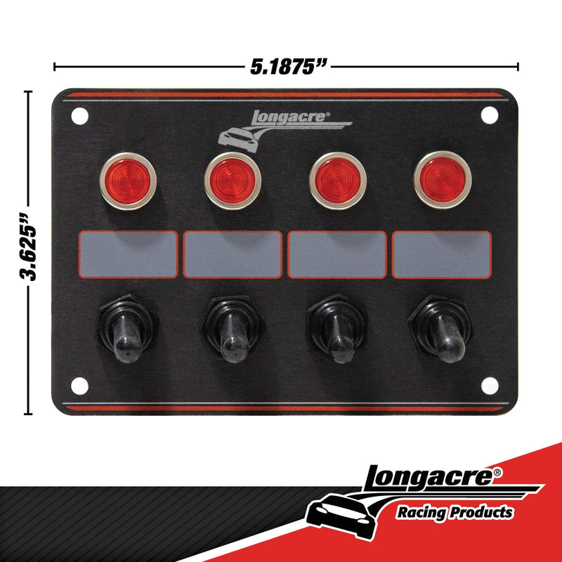 Longacre 52-44865 4 Switch Accessory Panel w/ 4 Pilot Lights, Black