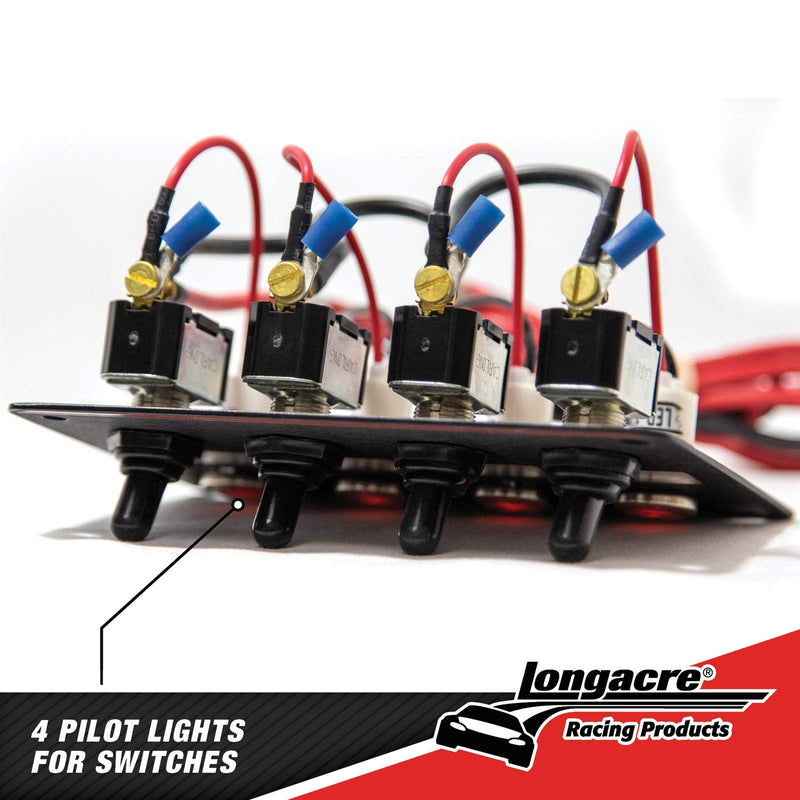 Longacre 52-44865 4 Switch Accessory Panel w/ 4 Pilot Lights, Black