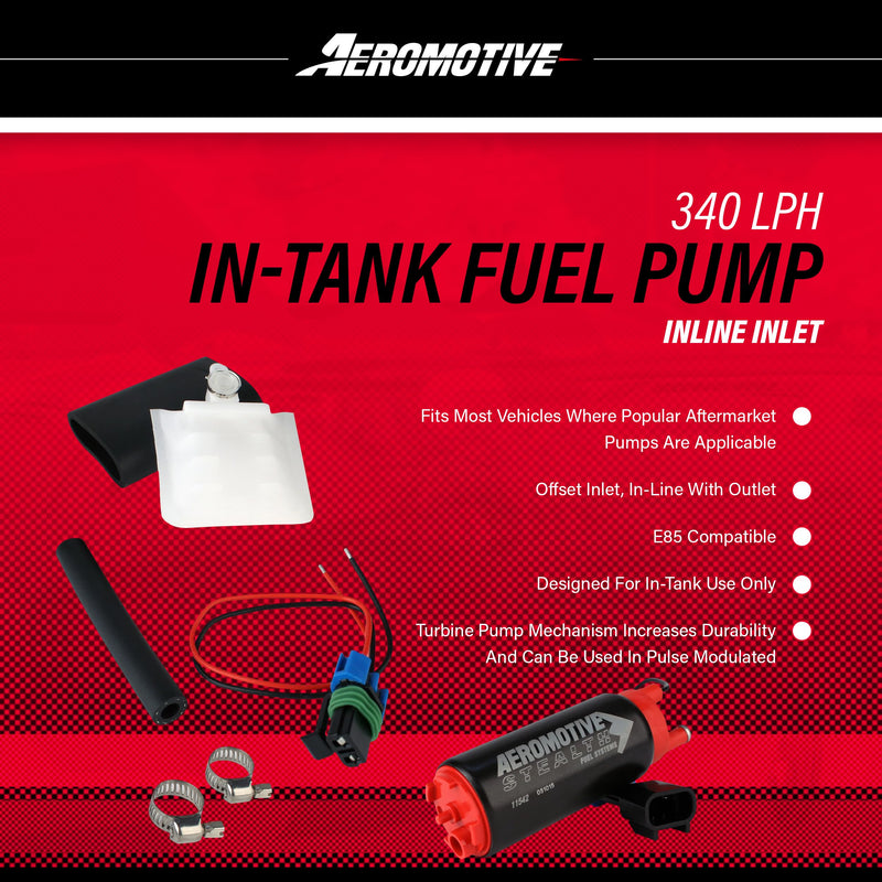 Aeromotive 11542 Fuel Pump (340 Series Stealth In-Tank, Offset Inlet, Inline W/Outlet)