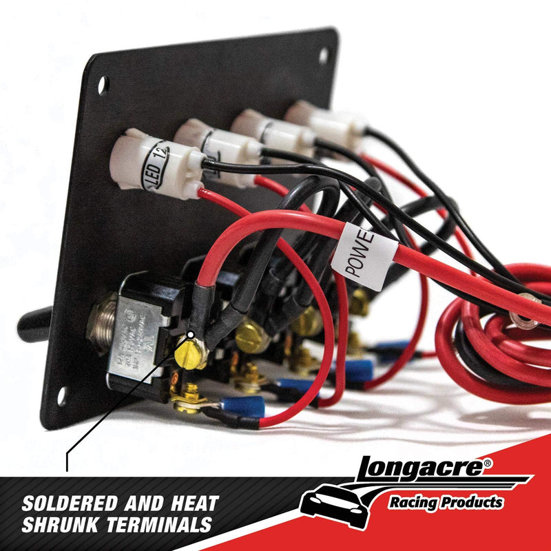 Longacre 52-44865 4 Switch Accessory Panel w/ 4 Pilot Lights, Black