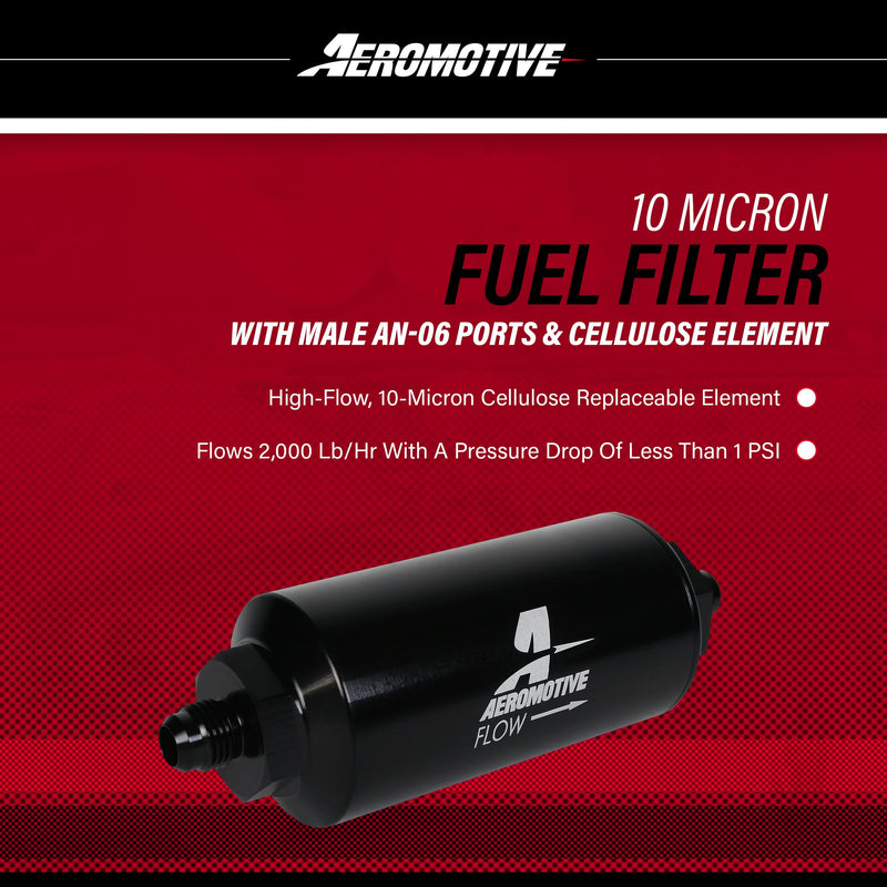 Aeromotive 12347 Filter, In-Line, 10-Micron Fabric Element, 2" OD