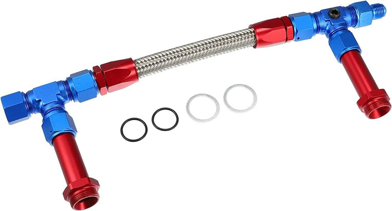 Engine Works 83148 Dual Feed Fuel Line, Holley Ultra Dominator -08AN, Red/Blue