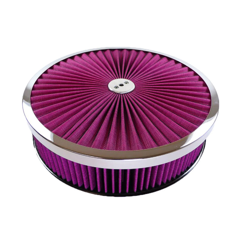 RPC R2029X 14″ Red W/ Chrome Lip Round Super Flow Air Cleaner Set, Recessed Base