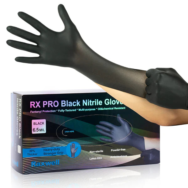 Raxwell RXE20234-B RX PRO Black Nitrile Gloves, 6.5mil, 1-Box (100 CT.) - X-Large
