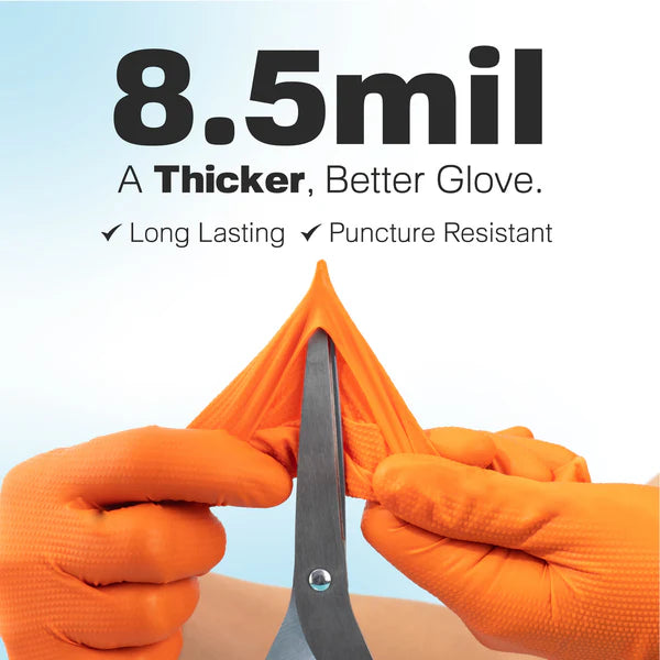 Raxwell RX50009 PRO Diamond Grip Orange Nitrile Gloves, 8.5mil, 1-Box (100 CT.) - X-Large