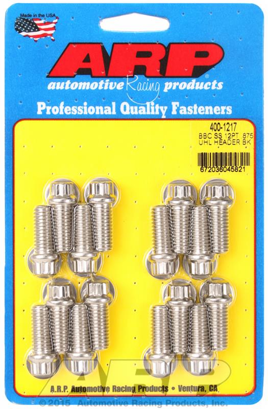 ARP 400-1217 Stainless Steel Header Bolts, 3/8-16" Fits Chevy Big Block, Set of 16
