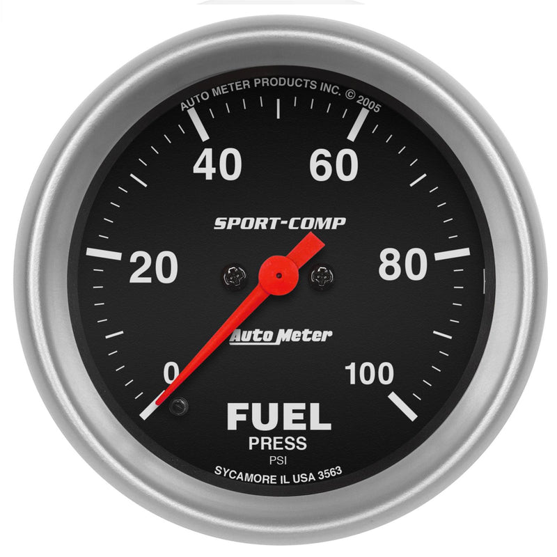 Autometer 3563 Sport-Comp Analog Fuel Pressure Gauge, 0-100 psi, Electrical