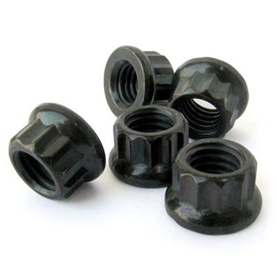 Engine Works 41482 Nuts 12-Point Flanged Steel Black Oxide 1/2 in.-20 RH Thread