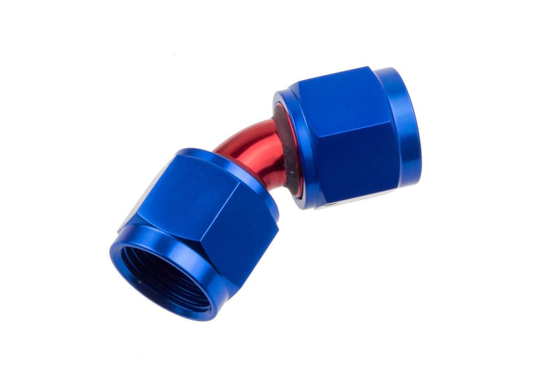 Redhorse Performance 8145-12-1 -12 female to female AN/JIC flare swivel coupling -45 deg - red&blue