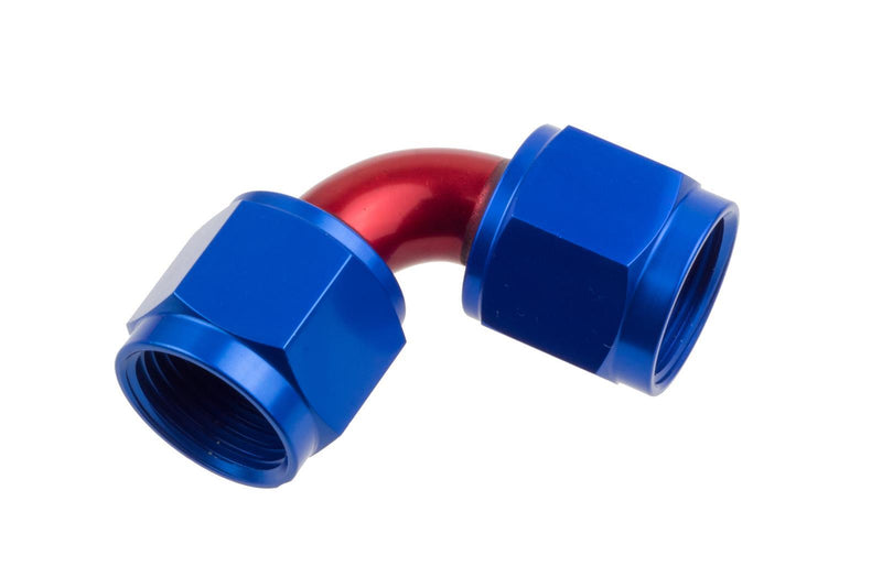 Redhorse Performance 8190-04-1 -04 female to female AN/JIC flare swivel coupling -90 deg - red&blue