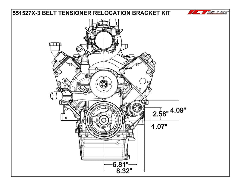 ICT Billet Belt Tensioner Relocation Bracket Kits 551527X-3