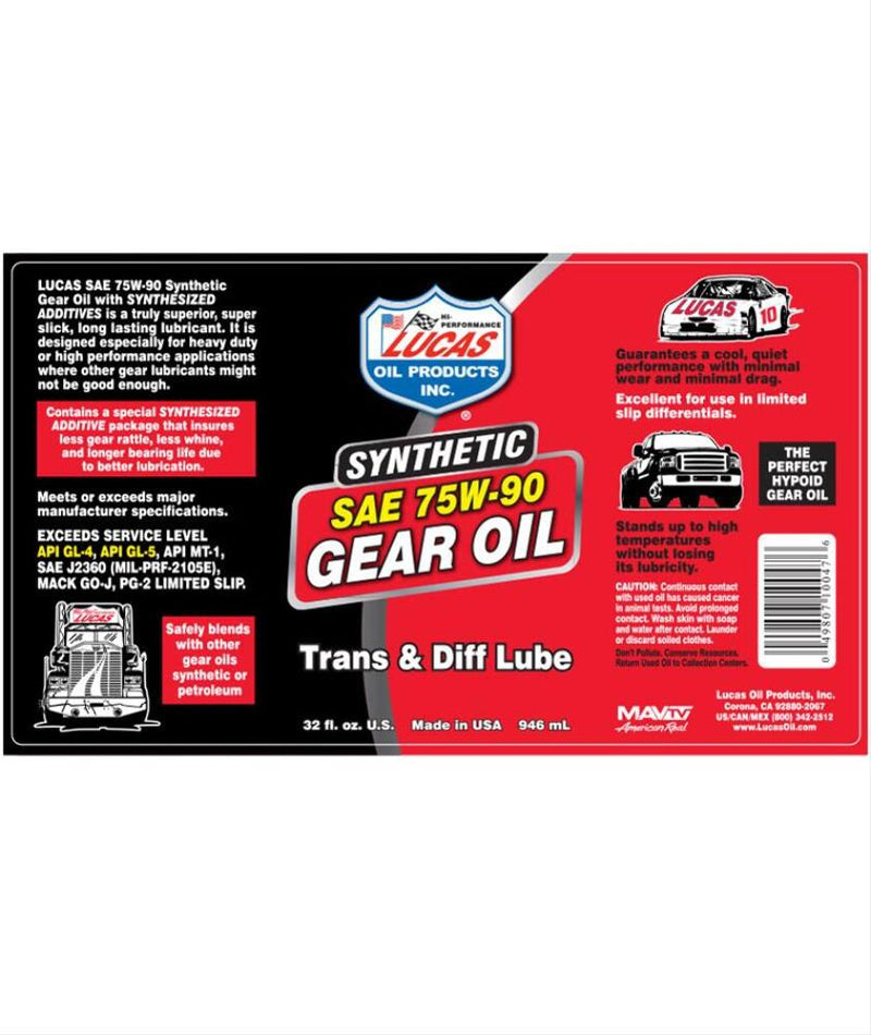 Lucas Oil 10047 Synthetic SAE 75W-90 Gear Oil - 1 Quart