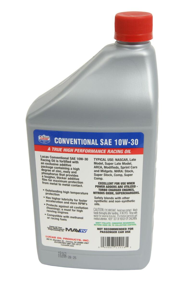 Lucas Oil 11016 Racing Only Motor Oil SAE 10W-30, 1 Quart