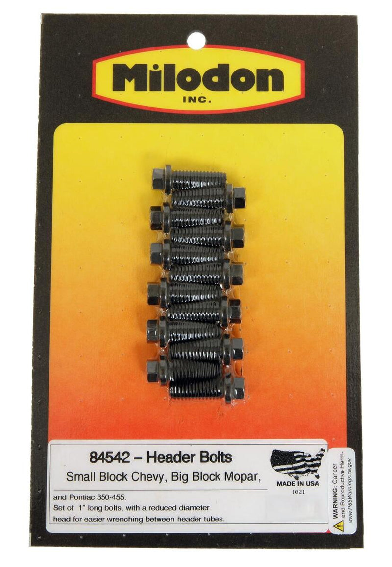 Milodon 84542 Header Bolts, 3/8"-16, 1.00" UHL; Chevy, Chrysler, Mopar