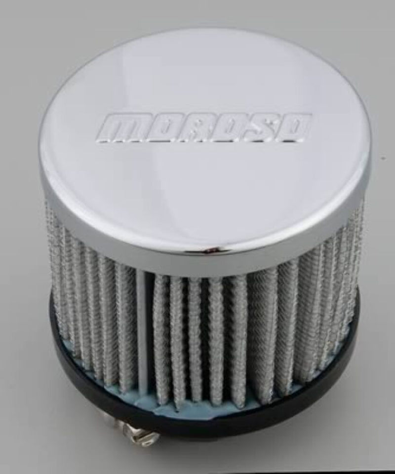 Moroso 68816 Valve Cover Breather Clamp-On Round Steel/Rubber Chrome/Black 1 1/2