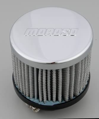 Moroso 68816 Valve Cover Breather Clamp-On Round Steel/Rubber Chrome/Black 1 1/2