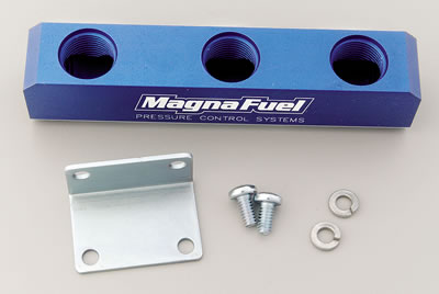 MagnaFuel MP-7600-03 Fuel Block Log-Type Billet Aluminum Blue Anodized -10 AN