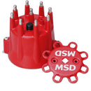 MSD 8433 Distributor Cap, V8 - HEI Terminals, Spark Plug Wire Retainer - Red