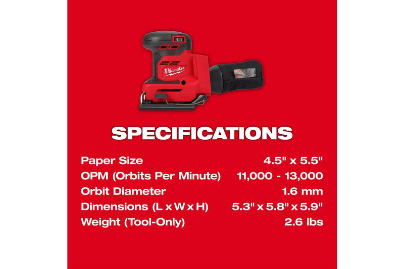 Milwaukee M18 Orbital 1/4 Sheet Palm Sanders 2649-20