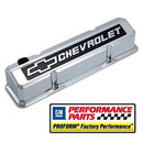 Proform 141-922 Slant-Edge Valve Covers Chevy Bowtie, Chrome w/ Blackfield