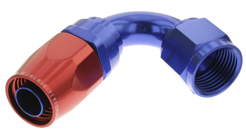 Redhorse Performance 1120-08-1 -08 120 degree female aluminum hose end - red&blue