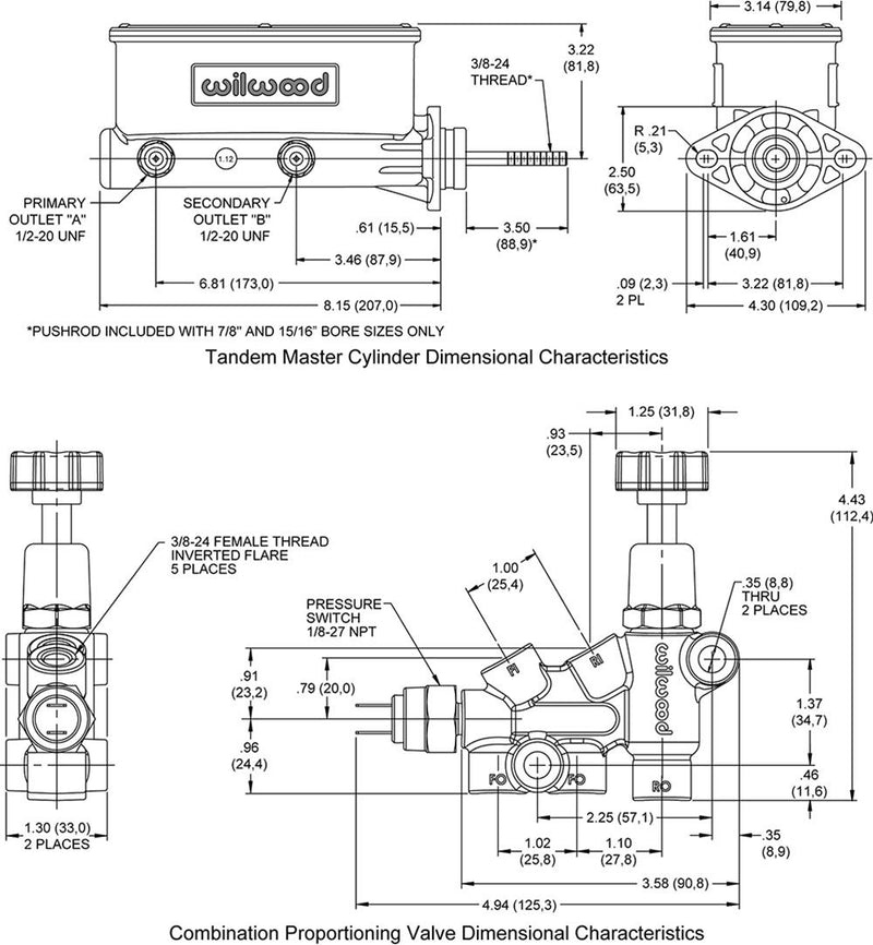 Wilwood Aluminum Tandem Master Cylinders 261-13271-BK