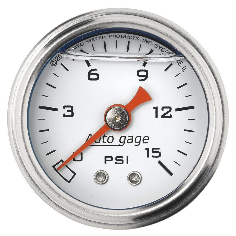 Autometer 2175 Autogage Fuel Pressure Gauge 1-1/2", 0-15 psi, Mechanical - White