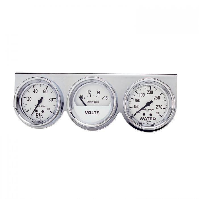 Autometer 2329 Autogage Mechanical White Oil/Volt/Water Gauge With Chrome Console