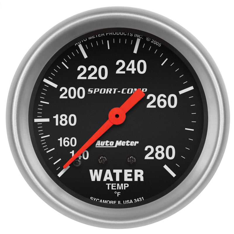 Autometer 3431 Sport-Comp Mechanical Water Temperature Gauge 2-5/8", 140-280?? F