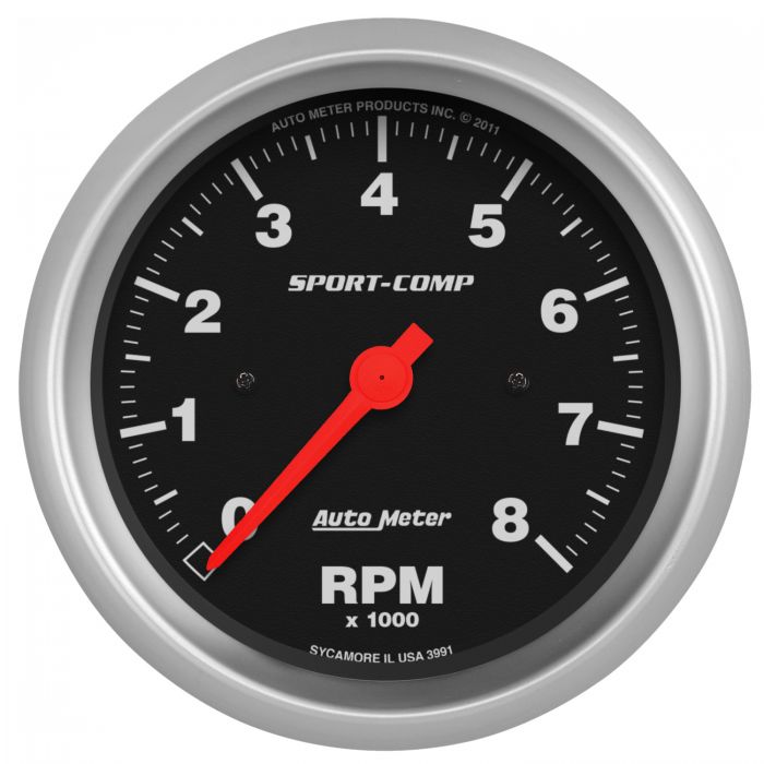 Autometer 3991 3-3/8" In-Dash Electric Tachometer, 0-8,000 RPM