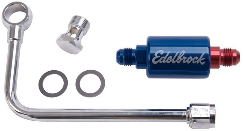 Edelbrock 8134 Single FEed Fuel Line Chrome With Blue Anodized Aluminum Filter
