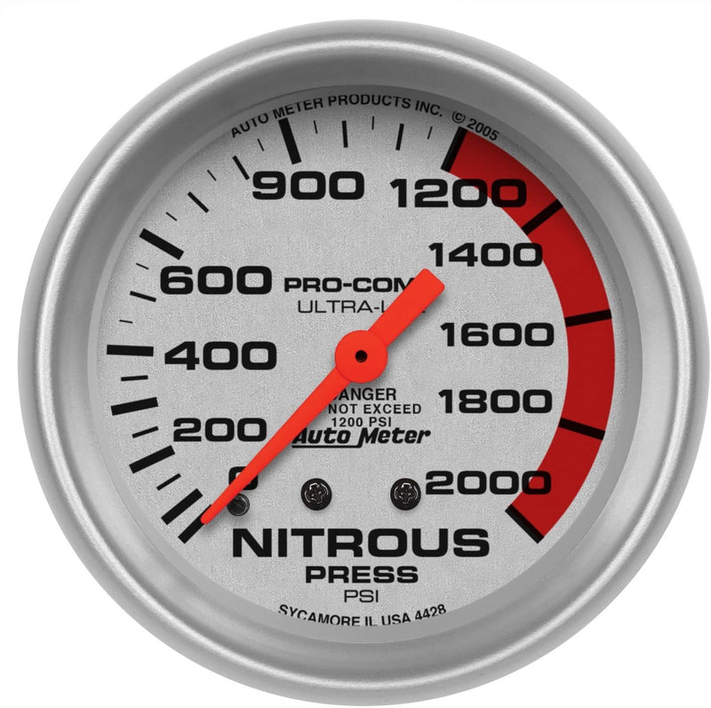 Autometer 4428 Ultra-Lite Mechanical Nitrous Pressure Gauge,2.625 In.