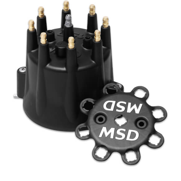 MSD 84333 Black, V8 Distributor Cap With HEI Terminals & Spark Plug Wire Retainer