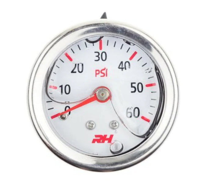Redhorse Performance 5001-60-1 Liquid Filled Fuel Pressure Gauge - 1/8" NPT Inlet - 60psi - White W/Silver Screws