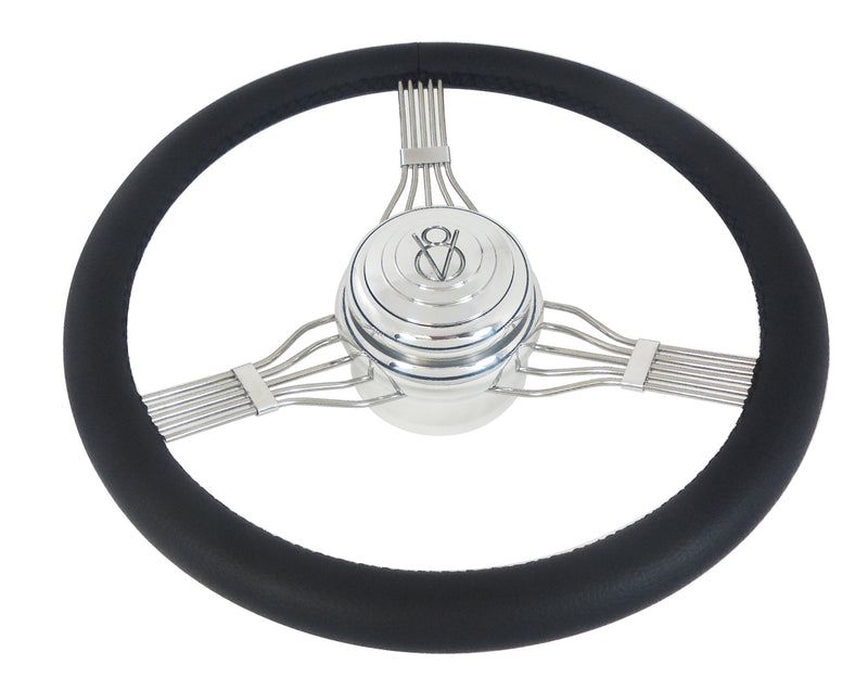 RPC R5625 15″ Stainless Steel Banjo Style Steering Wheel w/ V8 Logo