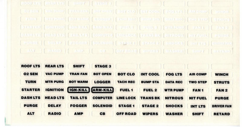 ARC LB1 Replacement Switch Panel Label Decals - White