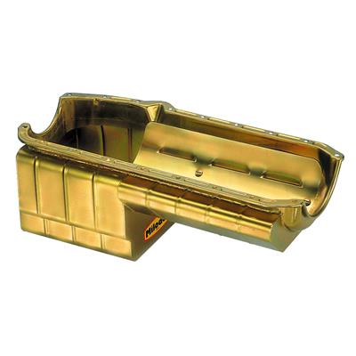 Milodon 31167 Oil Pan Steel Gold Iridite 5 qt. Chevy Small Block LH Dipstick